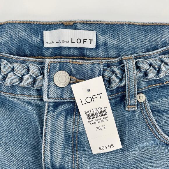 Ann Taylor LOFT Waist 31 Tag Size 2 The Cut Off Short Denim Braided Women NEW - Picture 2 of 6